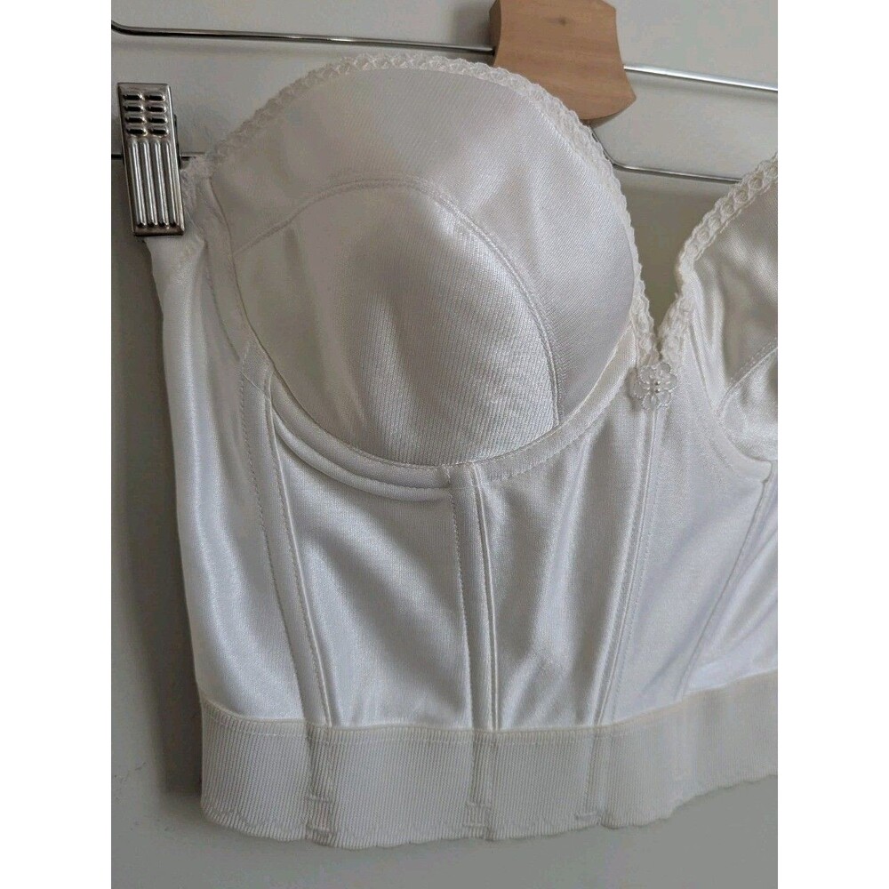 Vtg 90s Carnival Strapless Bra Pinup Bullet Cone Shiny Nylon Backless Bridal 36C